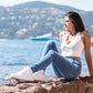 Le Vilamoura, jeans bleu délavé pour femme coupe skinny