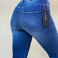Le paris, jeans bleu avec trou au genou pour femmes, coupe skinny 