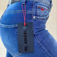 Le paris, jeans bleu avec trou au genou pour femmes, coupe skinny 