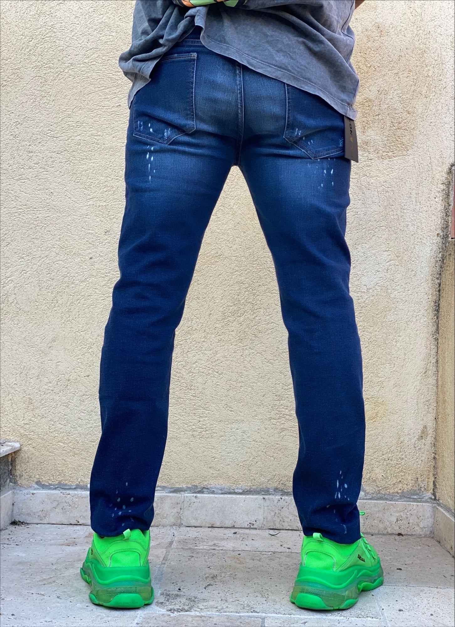 Le cannes jeans bleu tacheté pour homme coupe regular 